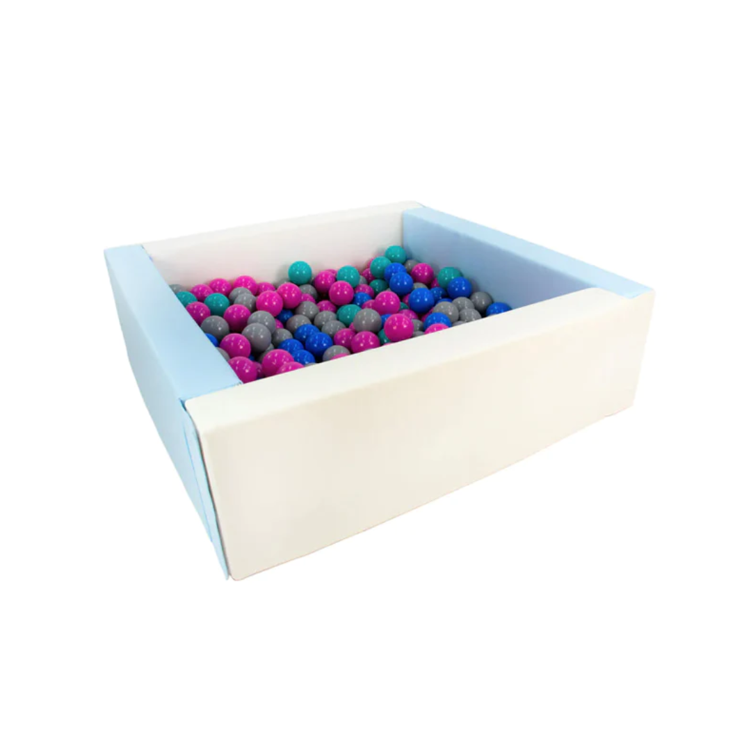 Safe foam ball pit for babies with 30 cm walls filled with play balls