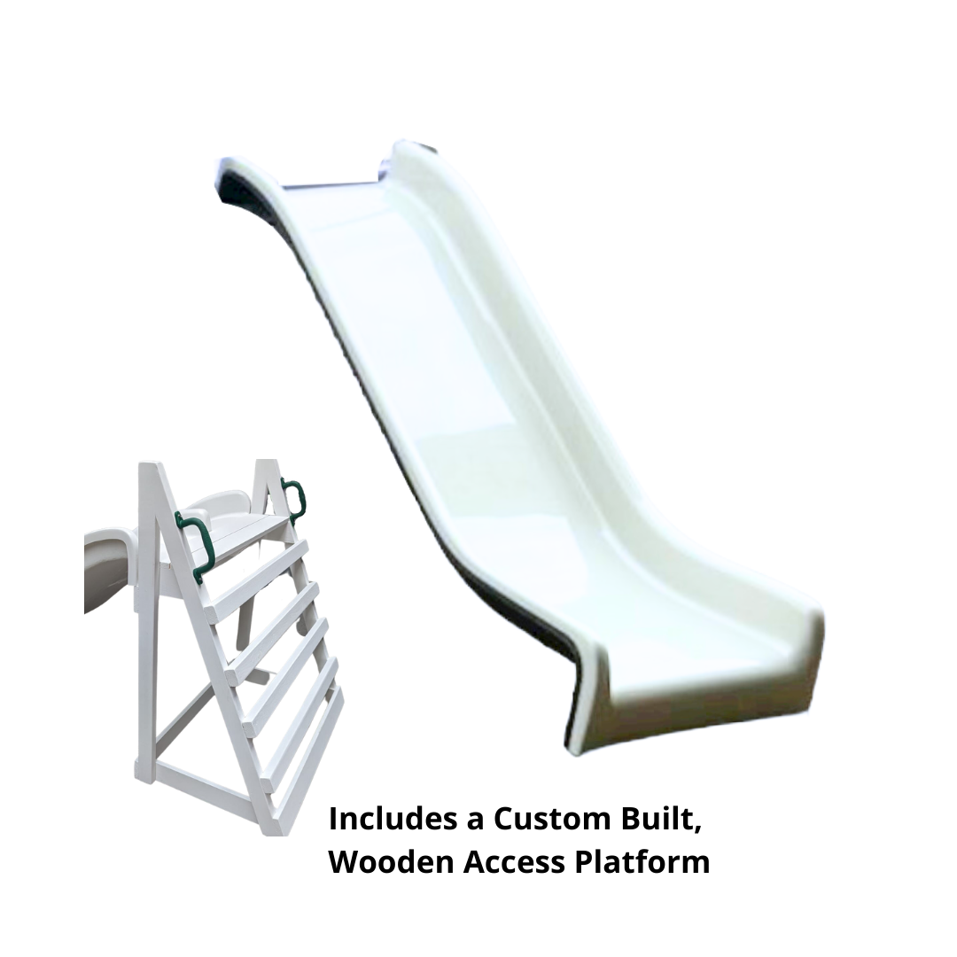 Curved fibreglass slide designed for children.