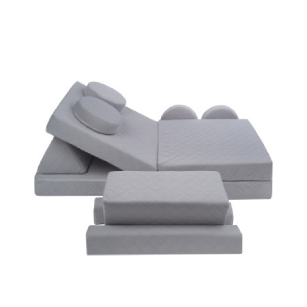 Light grey modular foam play couch and kids playroom furniture