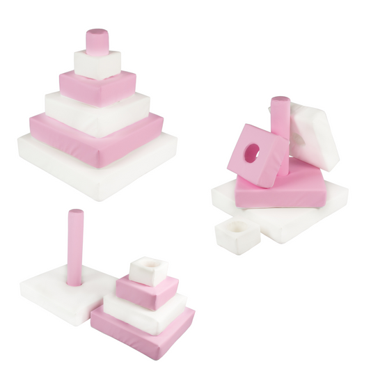 Pyramid Stacking Tower Blocks - Pastel Pink & White