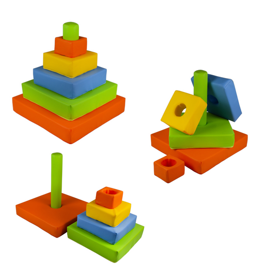 Pyramid Stacking Tower Blocks - Orange, Green, Yellow & Blue